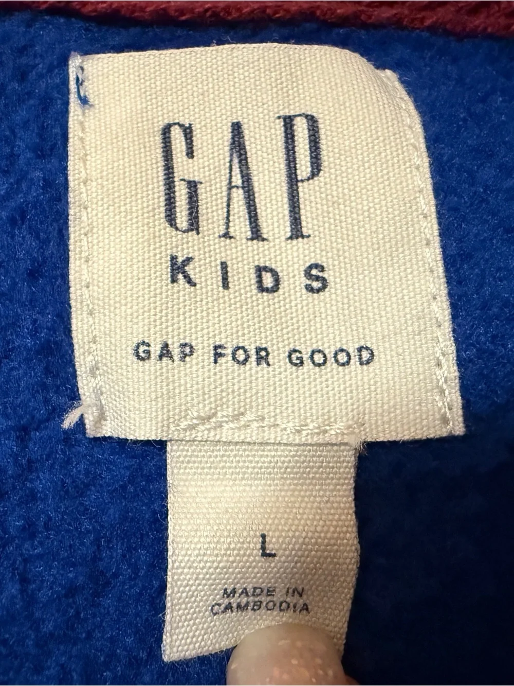 Boys GAP Royal Blue Hooded Zip Sweatshirt with Maroon & Gray Stripes Size 10-11